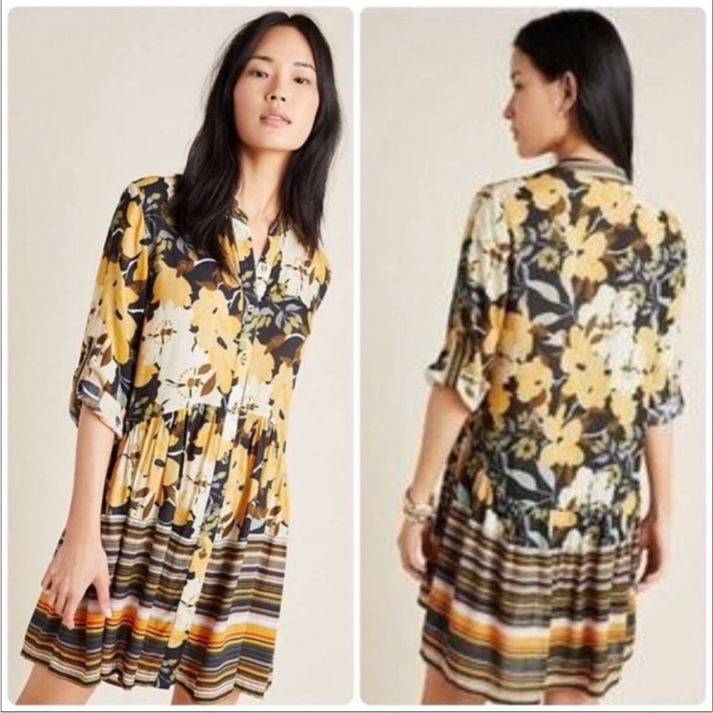 Anthropologie Bl-nk London Hadley Button Front Floral Tunic Dress Sz XS